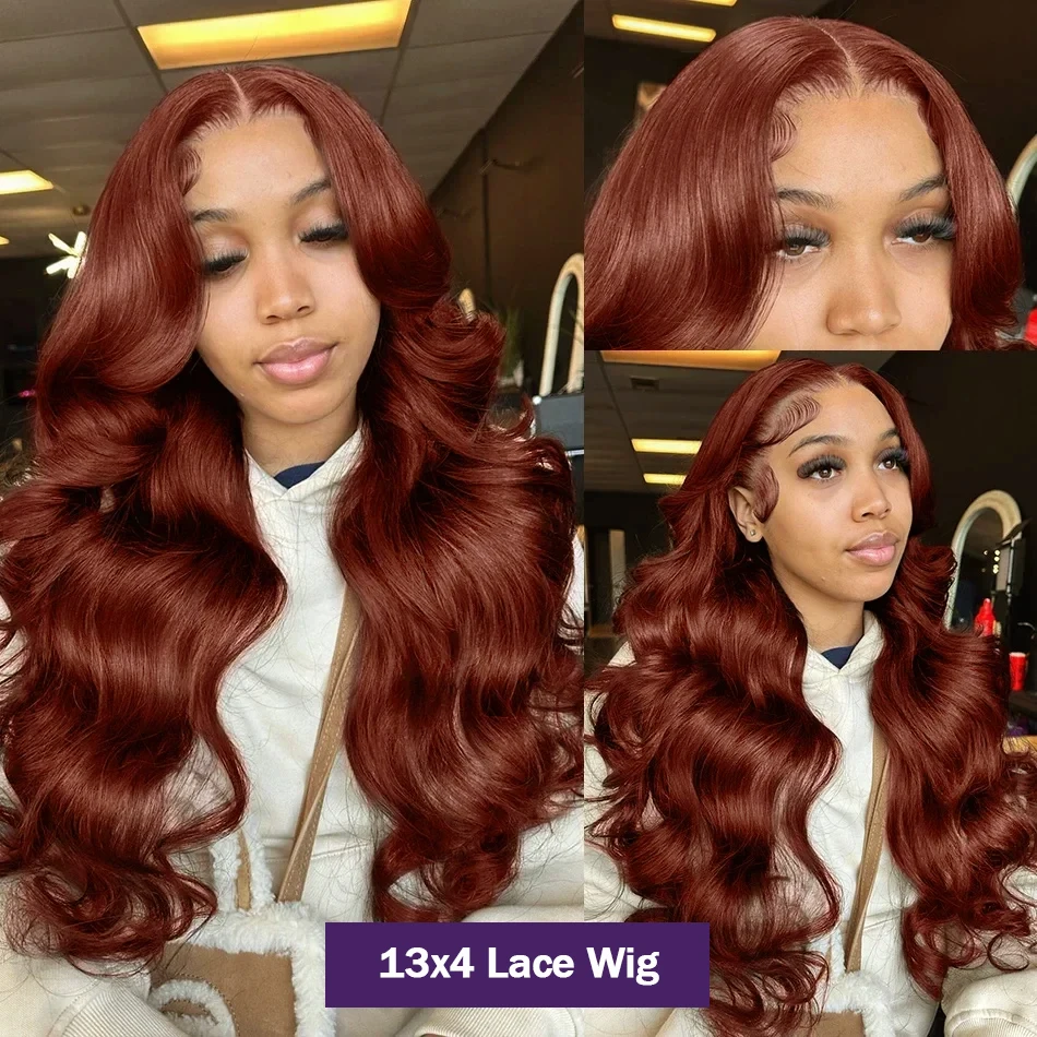200 Density Body Wave Red Brown 13x4 13x6 Frontal Wig Brazilian Remy Hair wig HD Transparent Lace 100% Human Hair Wig For Women - Image 8