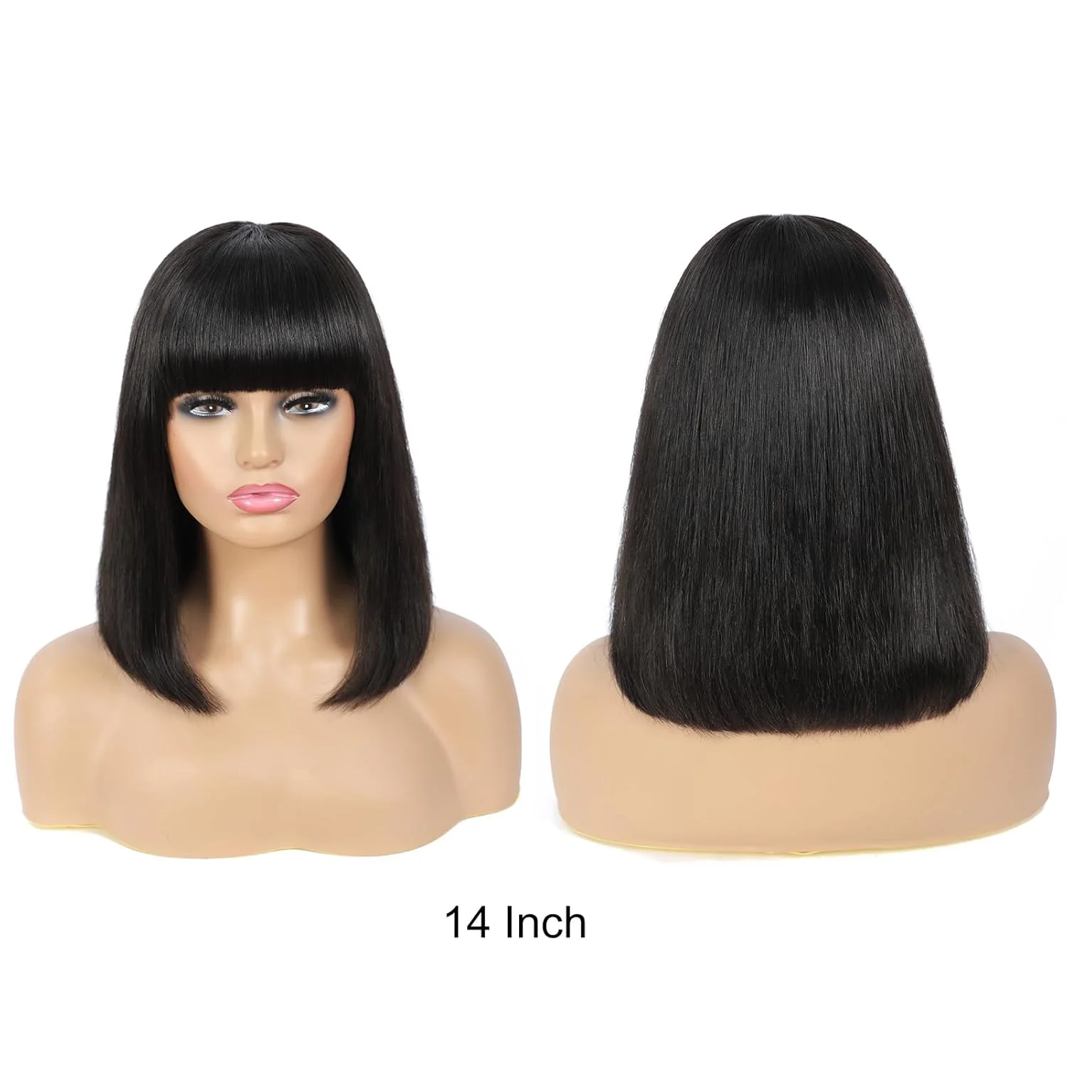 Human Hair Bob Wig Brazilian Straight Human Hair Wigs With Bangs None Lace Front Wigs Glueless Machine Made Wigs For black Women - Image 2