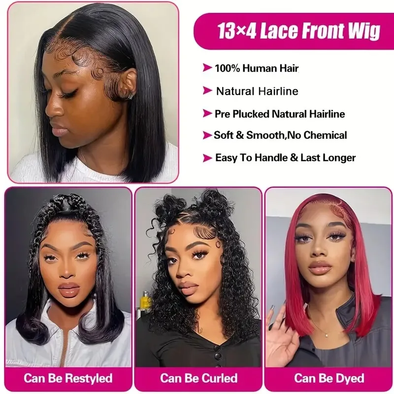 Short Straight Bob Wigs Human Hair 13x4 Bob Lace Front Wigs 180% Densit 12 Inch Brazilian HD Lace Frontal Wig For Women - Image 4