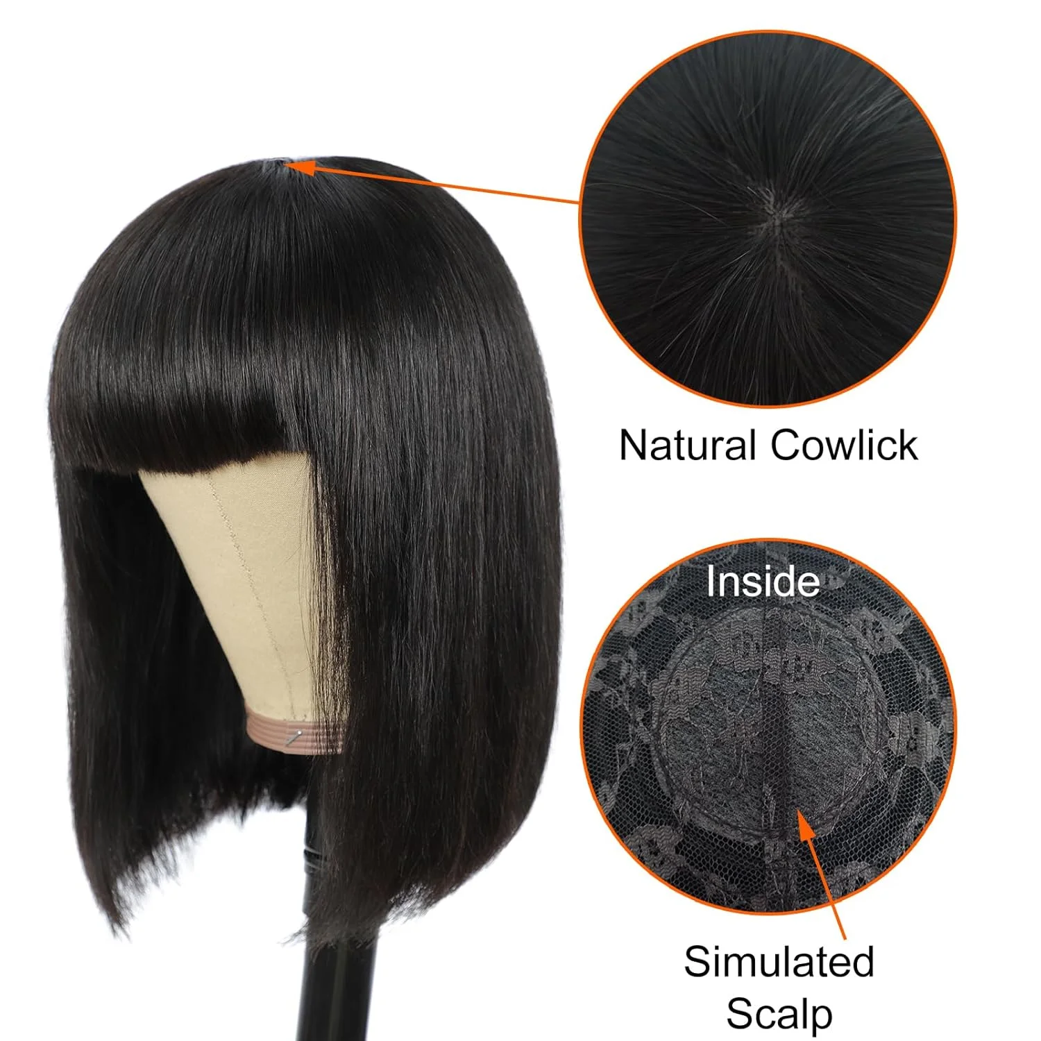 Human Hair Bob Wig Brazilian Straight Human Hair Wigs With Bangs None Lace Front Wigs Glueless Machine Made Wigs For black Women - Image 3
