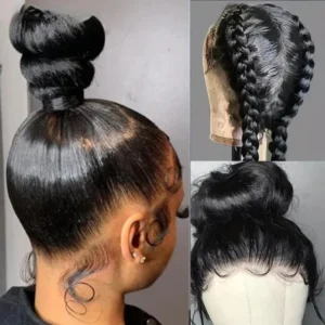 CEXXY 250% 360 Full Lace Wigs 100% Human Hair Glueless PrePluck Brazilian Straight HD Lace Frontal Wig For Women High Ponytail