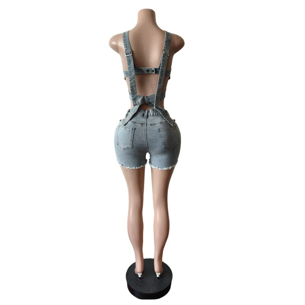 Sexy Jean Women Short Sets Straps Denim Crop Top and Cut Out Shorts Set 2025 Summer Clothes Streetwear Two 2 Piece Club Outfits - Image 6