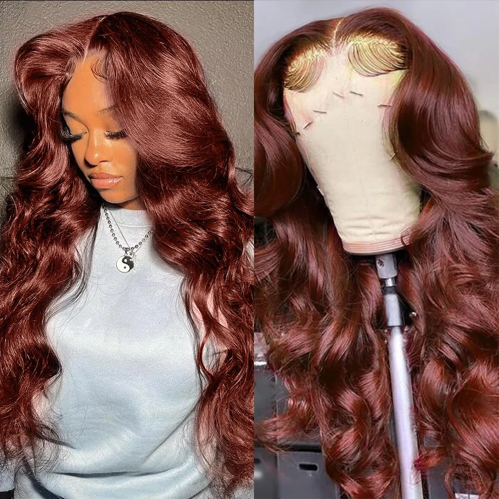 200 Density Body Wave Red Brown 13x4 13x6 Frontal Wig Brazilian Remy Hair wig HD Transparent Lace 100% Human Hair Wig For Women