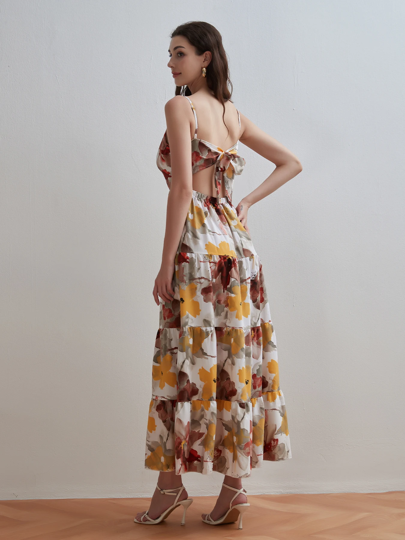 Women Summer Fashion Printed V-neck Dress Beach Style Sleeveless Halter Neck Tie-up Ruffled A-Line Dress Party Vacation Dresses - Image 5