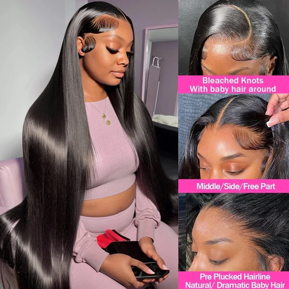 200 Density 13x4 13x6 Full Frontal 360 HD Transparent Lace 40 46 Inch Long Straight 5x5 Closure Human Hair Pre plucked Wigs - Image 3