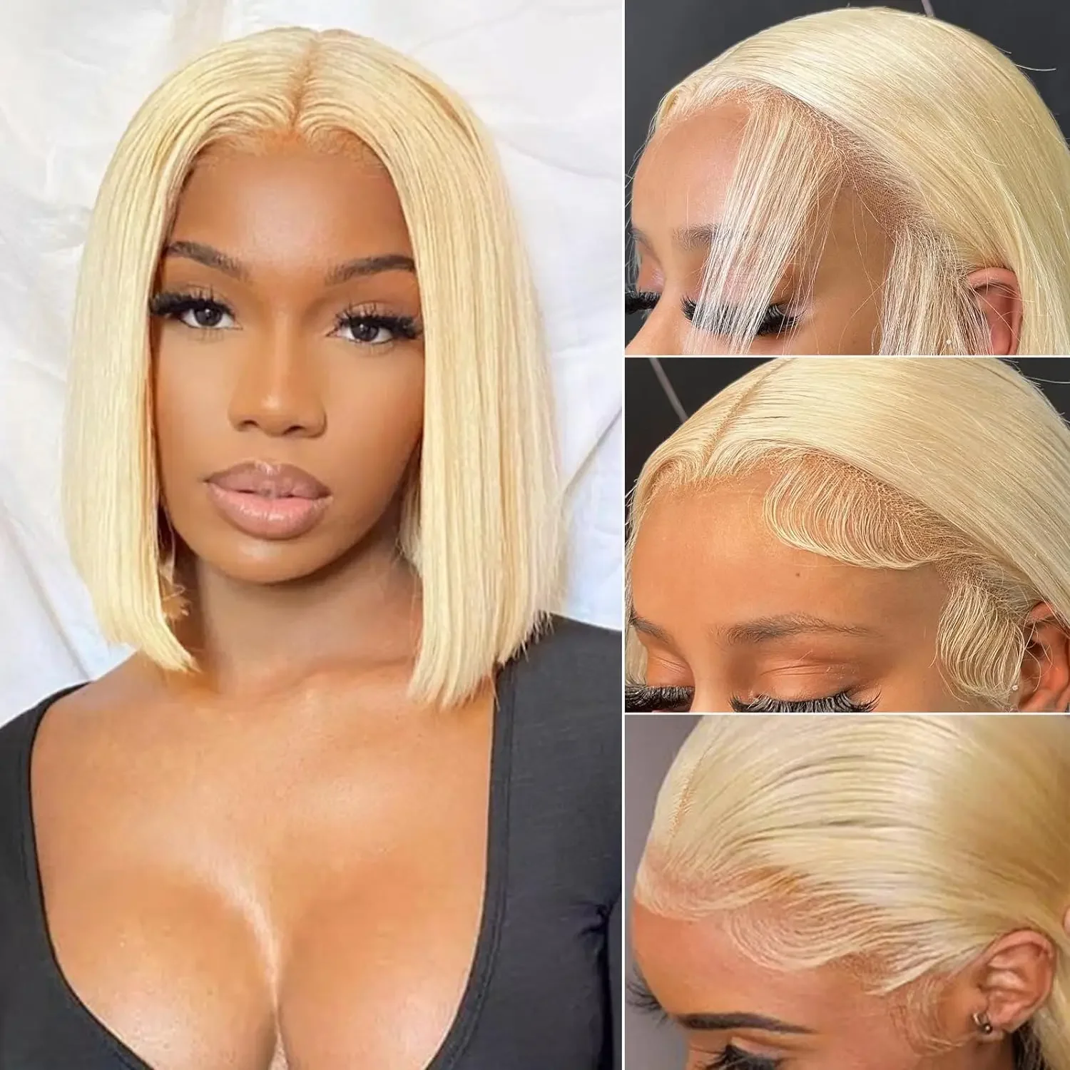 613 Blonde 200 Density Straight Short Bob HD Transparent 13x4 13x6 Full Frontal Lace Human Hair Wigs Pre Plucked Human Hair Wig - Image 2