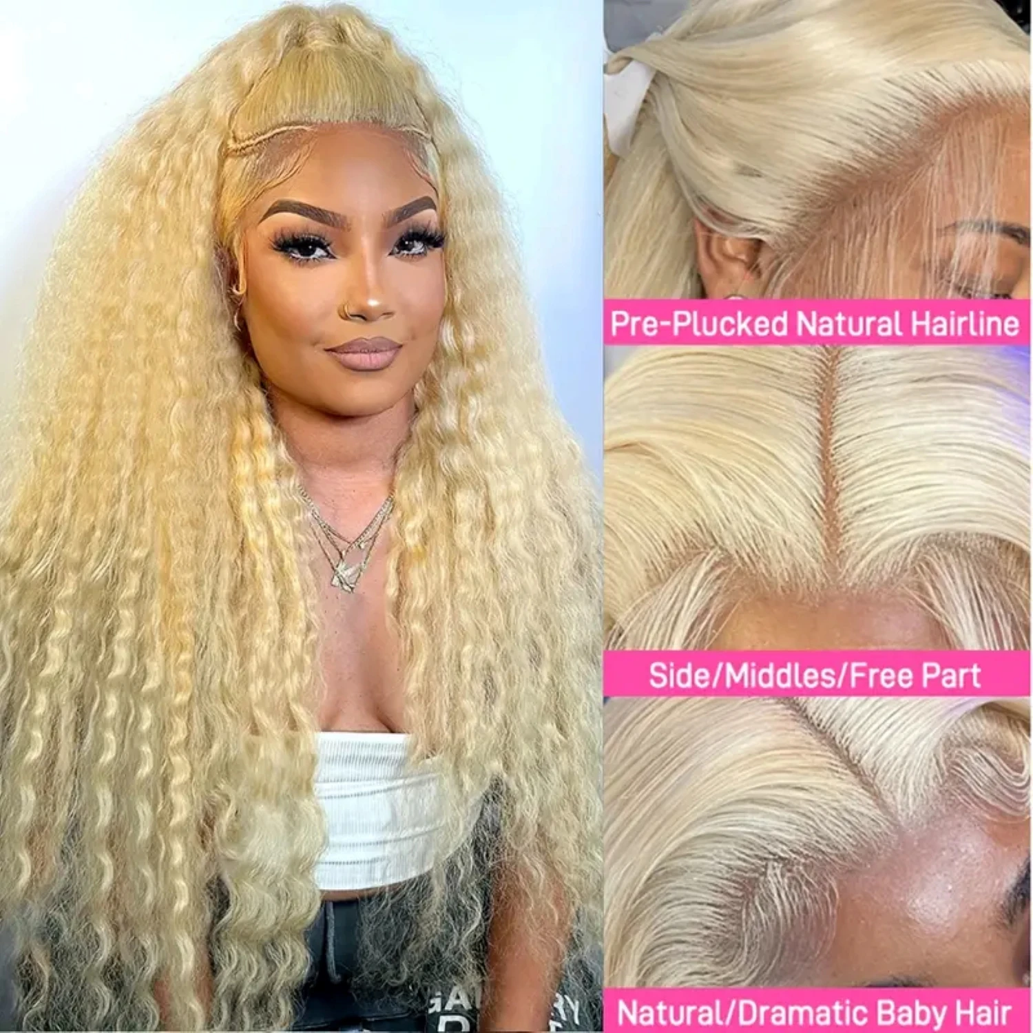 30 38 Inches Deep Wave Wigs 613 Honey Blonde Color 13x4 Lace Front Human Hair Wigs 13x6 Lace Frontal Curly Wave Wigs For Woman - Image 3