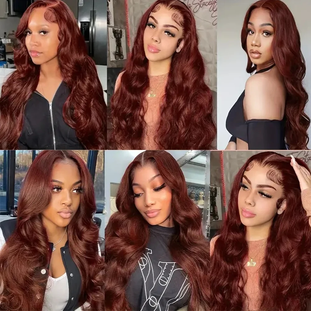 200 Density Body Wave Red Brown 13x4 13x6 Frontal Wig Brazilian Remy Hair wig HD Transparent Lace 100% Human Hair Wig For Women - Image 3
