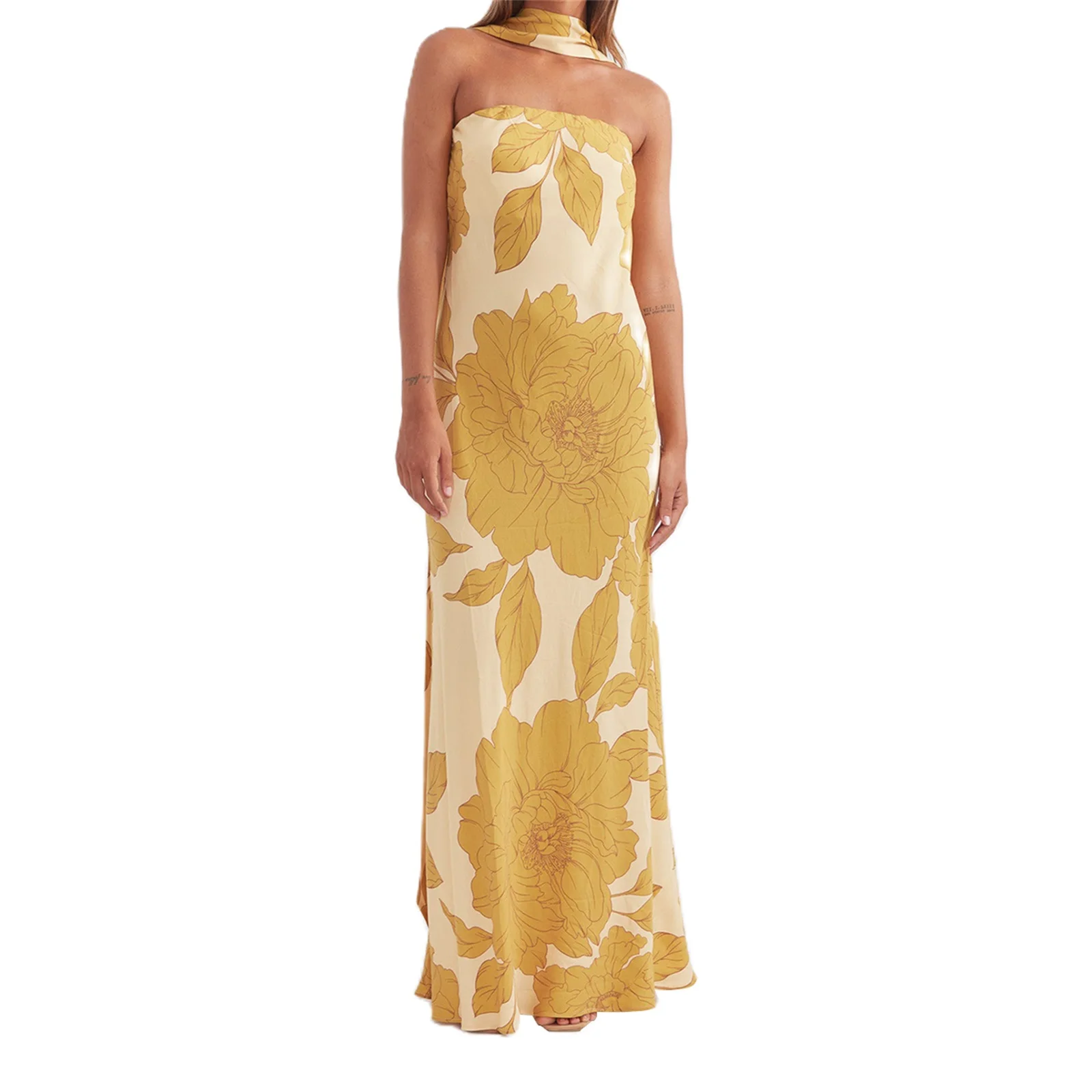 Elegant Off-Shoulder Maxi Dress with Ruffle Detail and Matching Belt for Women Perfect for Summer Parties and Events - Image 7