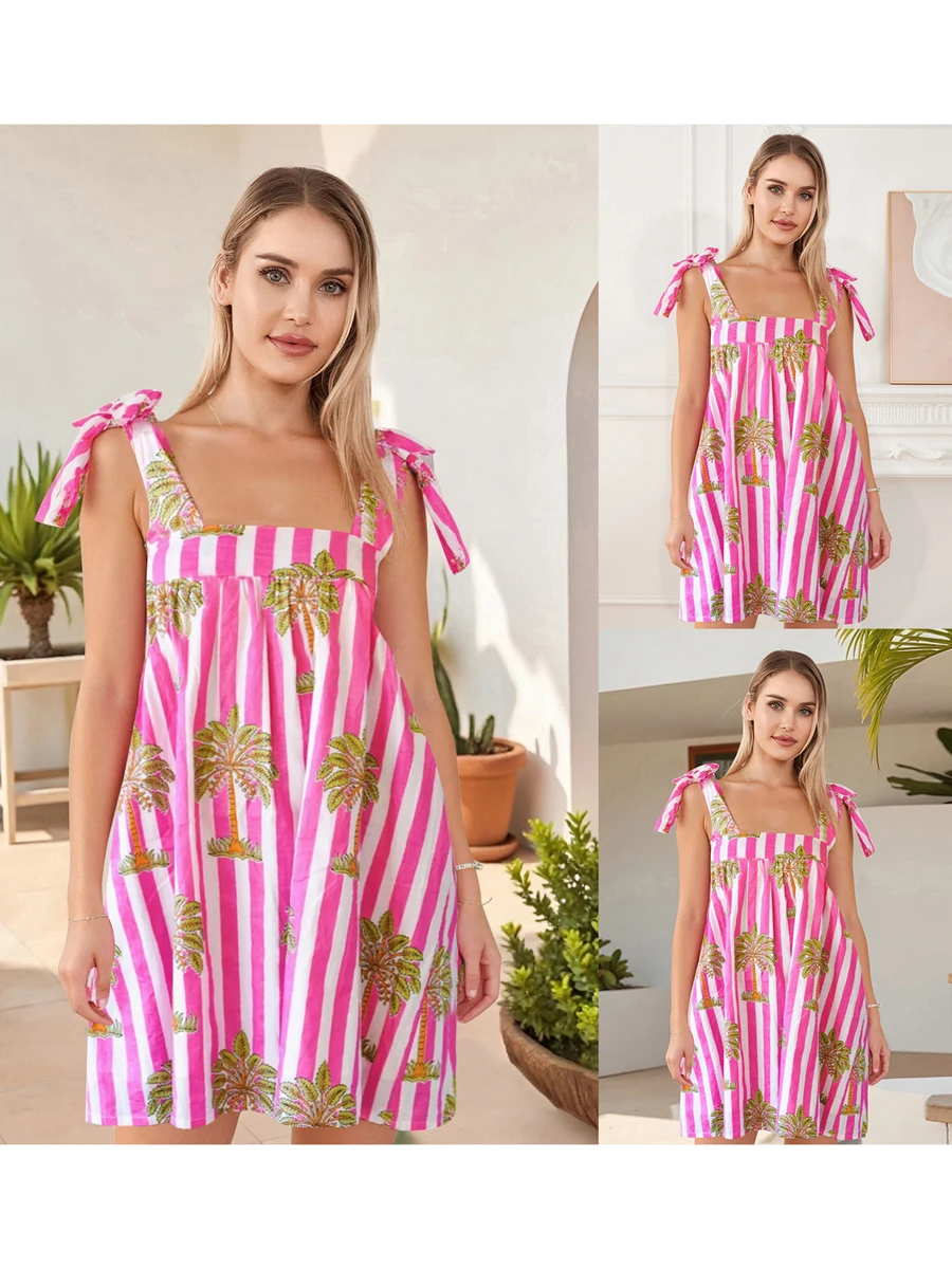 Women s Boho Floral Print Spaghetti Strap Maxi Dress with Ruffle Hem for Summer Vacation Beach Party Casual Wear - Image 2