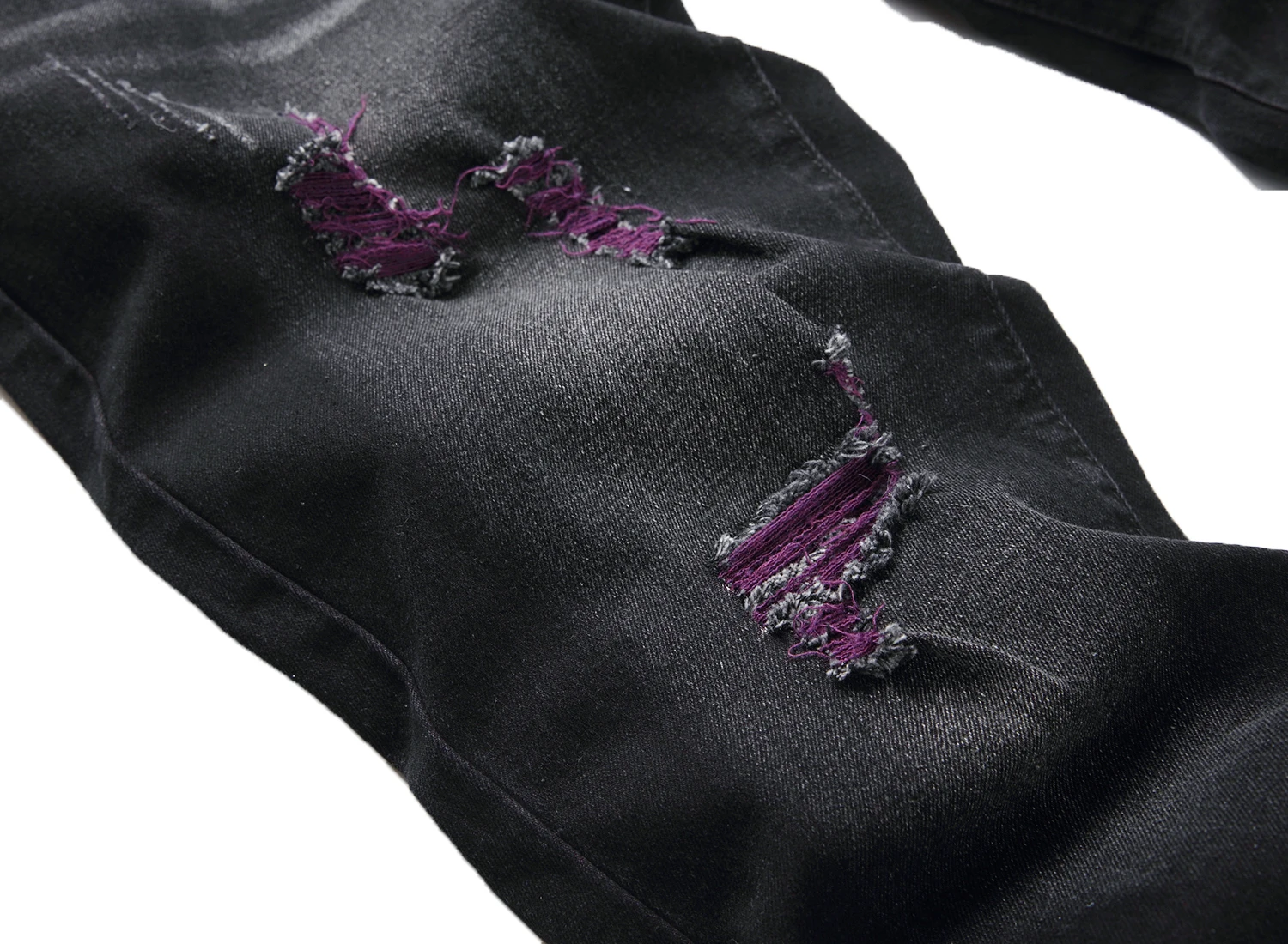 Men's Black Fashion Ripped Jeans, Classic Purple Ripped Slim Fit Jeans 517 - Image 4