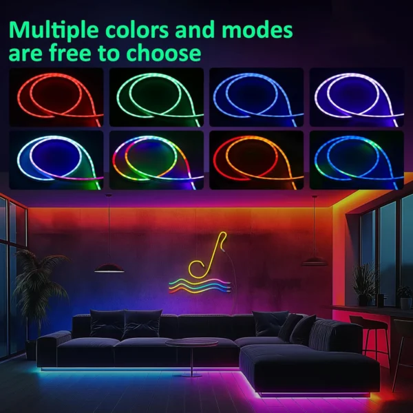 Neon LED Rope Lights,  LED Lights For Bedroom Flexible LED Light Strip With Remote And APP Control RGB Lighting Strip - Image 5