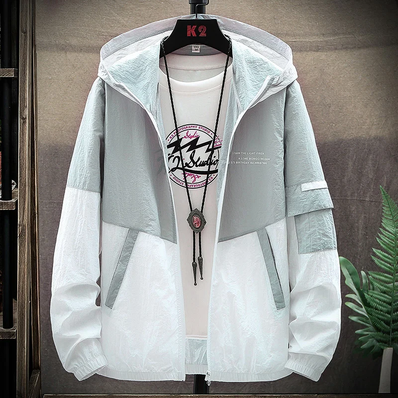 Summer Men's Sun Protection Shirt Thin Quick Drying Hood Windproof Jacket Breathable Letter Print Casual and Versatile Cardigan - Image 5