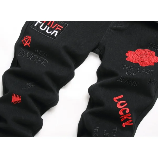 Boy's Embroidered Skinny Fit Ripped Destroyed Distressed Fashion Kids Denim Jeans Pants - Image 4