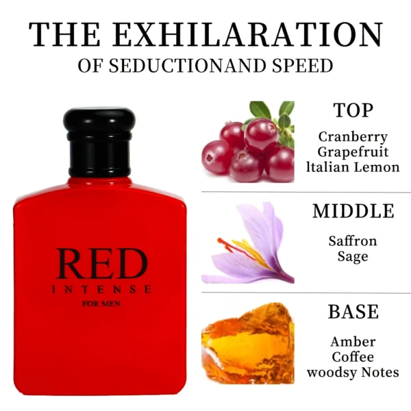 RED INTENSE Eau de Parfum Spray 3.4 Ounce / 100 Ml  Multi-Layered Fragrance Aromatic Fragrance for Men Men's EDP Perfumes Fruit - Image 2