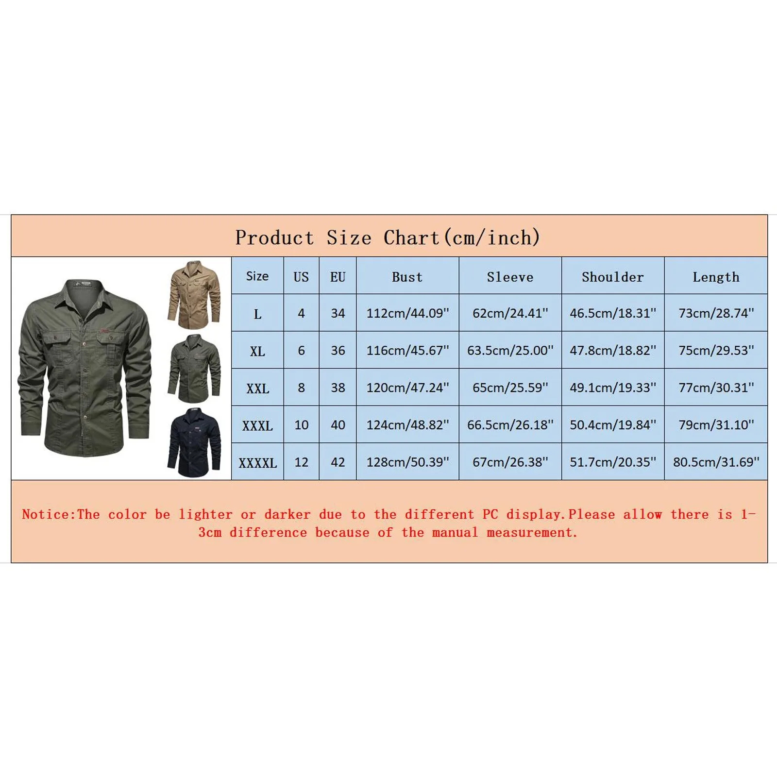 2023 Cargo Shirt Men Casual Cotton Shirts Militar Overshirt Blue / Green / Khaki Plus Size 4XL Spring Autumn Long Sleeve Shirt - Image 6
