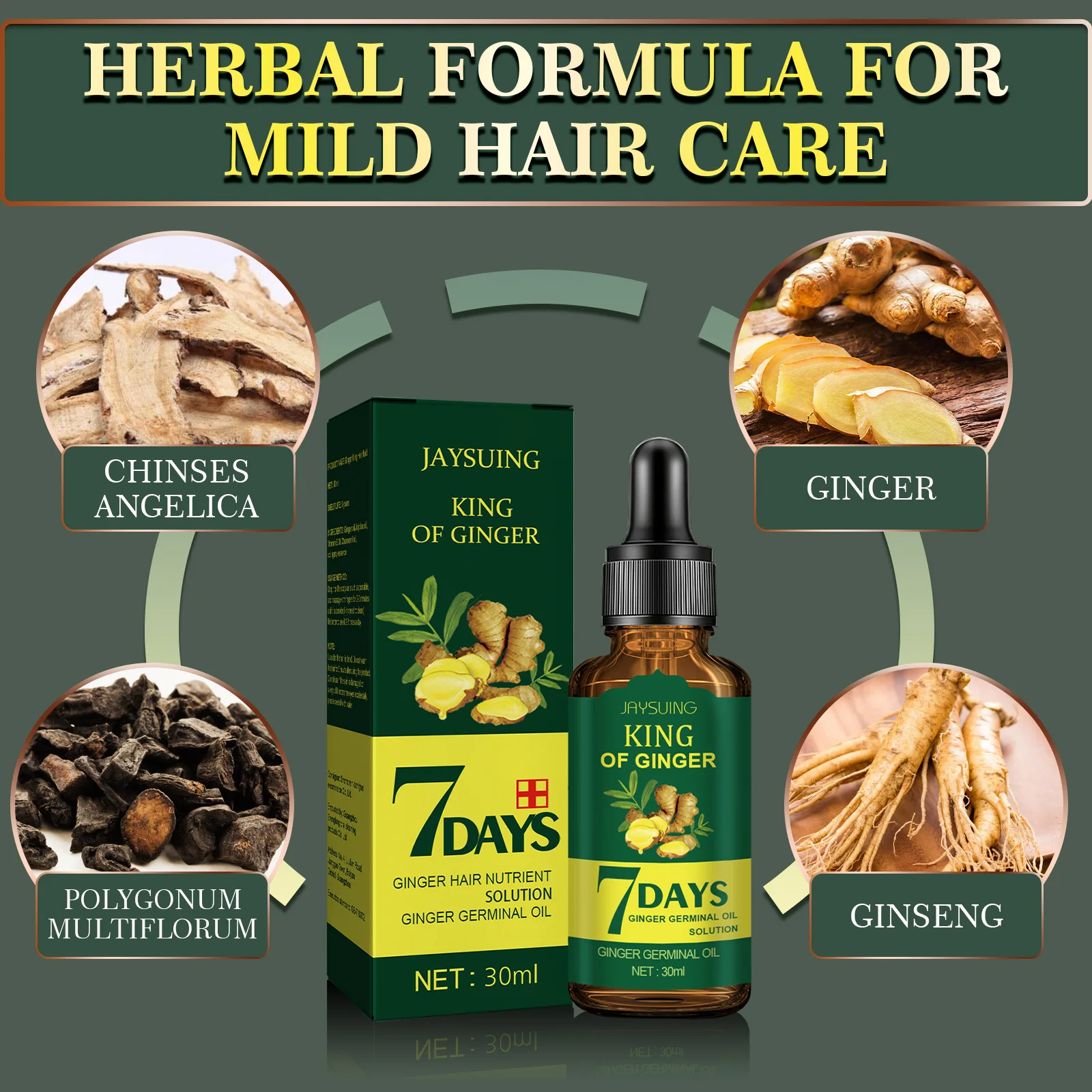 Jaysuing 7days Ginger Hair Treatment Nutrient Solution Moisturizing Repair Hair Growth Liquid Smoothing Ginseng Germinal Oil - Image 6