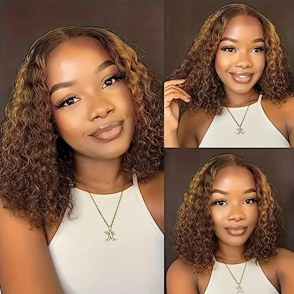 250Density 13x4 Curly Deep Wave Short Bob HD Lace Frongtal Wigs 16 Inch Highlight Ombre Lace Front Wig 13x6 Human Hair Brazilian - Image 4