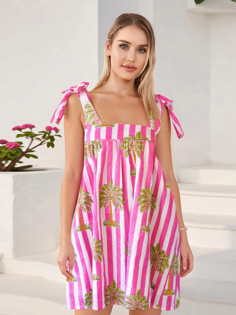 Women s Boho Floral Print Spaghetti Strap Maxi Dress with Ruffle Hem for Summer Vacation Beach Party Casual Wear - Image 4