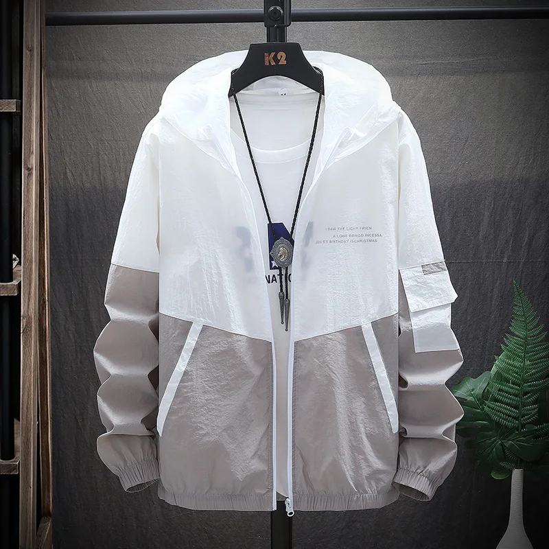 Summer Men's Sun Protection Shirt Thin Quick Drying Hood Windproof Jacket Breathable Letter Print Casual and Versatile Cardigan - Image 2