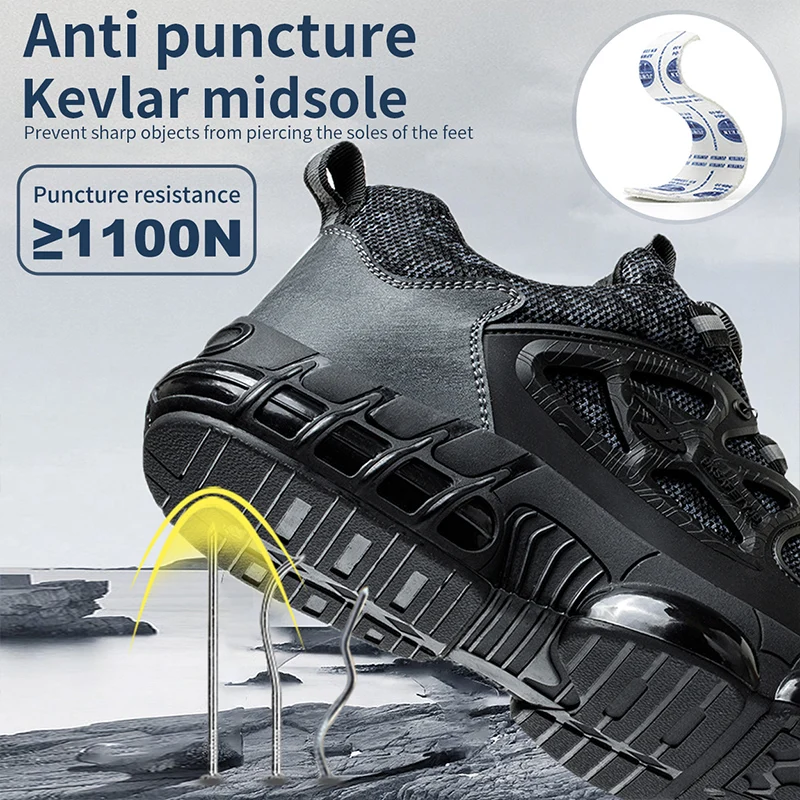 Slack-stab-proof work shoes with elastic buttons and lace-up - Image 5