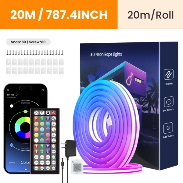 Neon LED Rope Lights,  LED Lights For Bedroom Flexible LED Light Strip With Remote And APP Control RGB Lighting Strip - Image 8