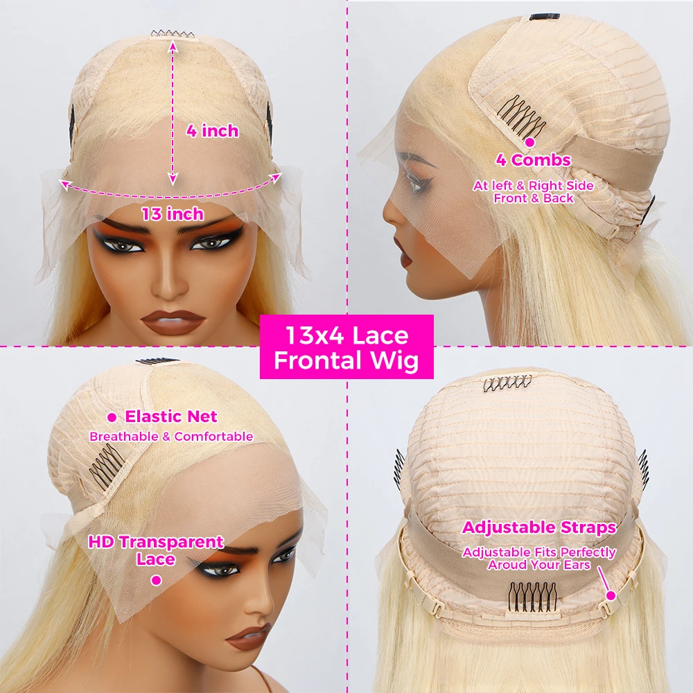 Blonde Bob Wig Human Hair 180% Density 613 Lace Front Wig Human Hair Bob 13x4 HD Transparent Blonde Lace Frontal Wigs Human Hair - Image 6