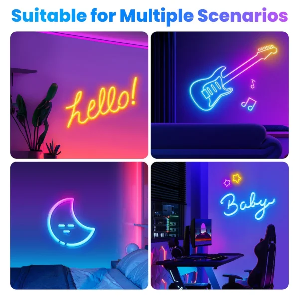 Neon LED Rope Lights,  LED Lights For Bedroom Flexible LED Light Strip With Remote And APP Control RGB Lighting Strip - Image 4