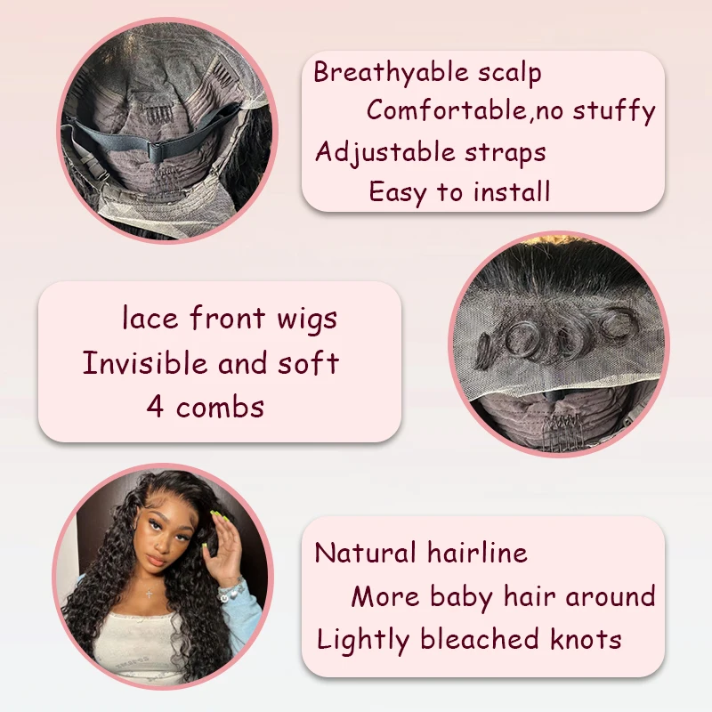 Water Wave 13x6 Lace Front Wigs Human Hair Wet and Wavy Wigs for Women Deep Curly Lace Front Wigs Pre Plucked with Baby Hair - Image 2