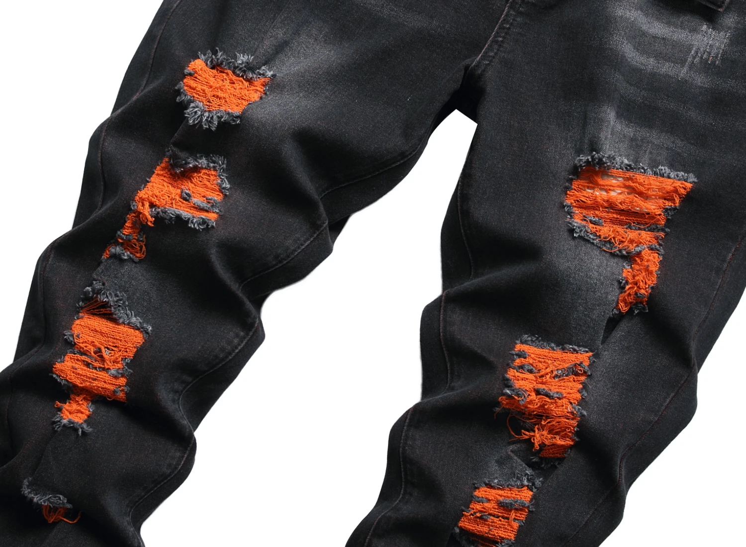 Men's black distressed jeans Men's orange distressed long pants Casual party stretch denim long pants 511 - Image 3