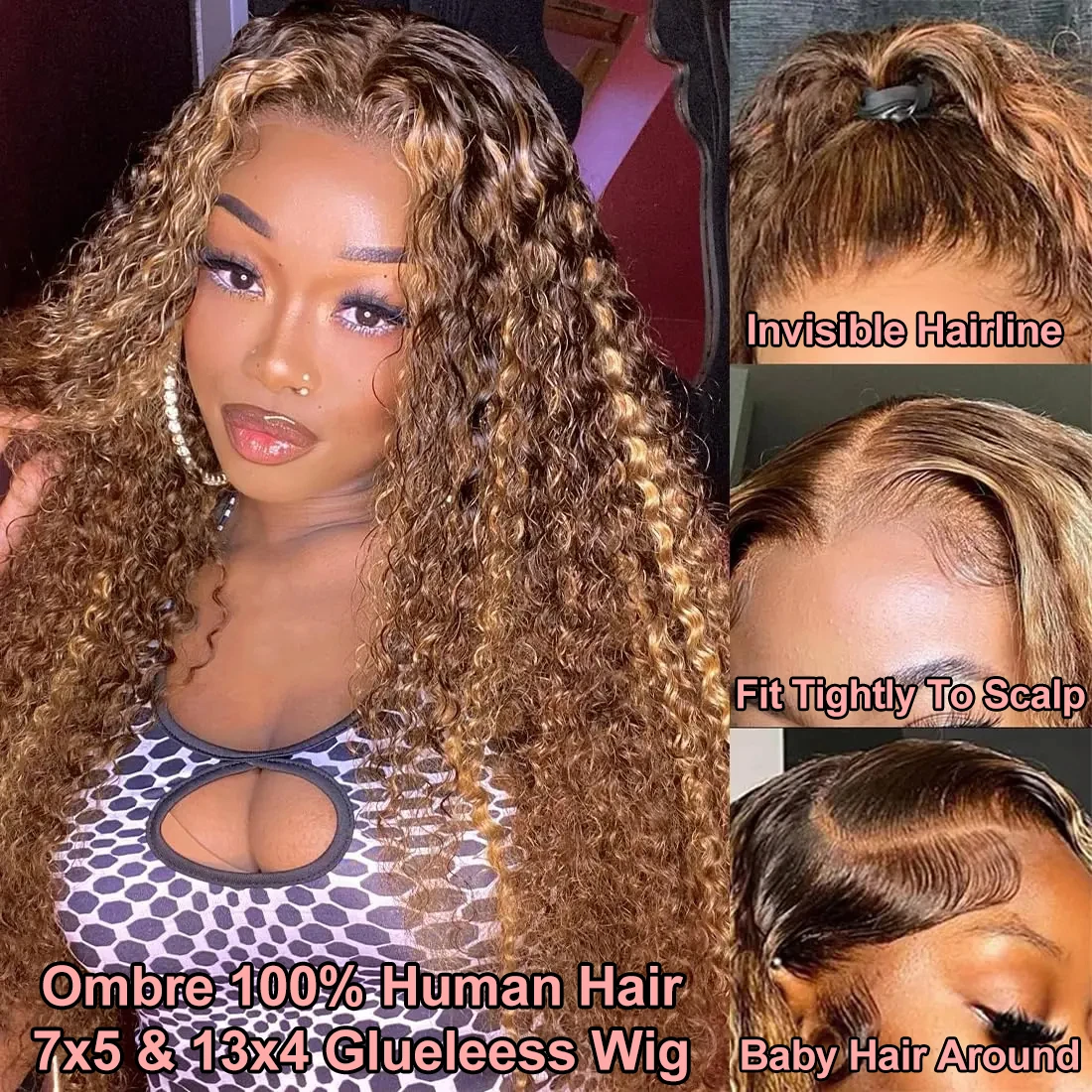 4/27 Ombre Curly Highlight Wig Human Hair Preplucked 7x5 Lace Closure Glueless Wigs Human Hair Deep Wave Ready To Wear For Women - Image 3