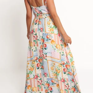Women s Floral Print Sleeveless Maxi Dress with V-Neckline and Adjustable Spaghetti Straps for Summer Beach Wedding Party