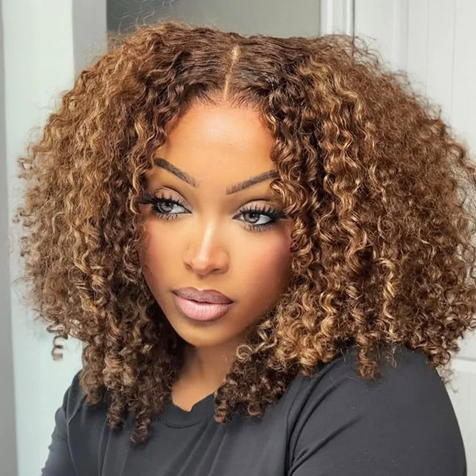 250Density 13x4 Curly Deep Wave Short Bob HD Lace Frongtal Wigs 16 Inch Highlight Ombre Lace Front Wig 13x6 Human Hair Brazilian
