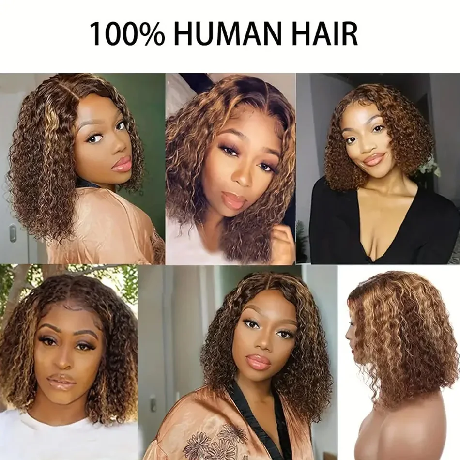 250Density 13x4 Curly Deep Wave Short Bob HD Lace Frongtal Wigs 16 Inch Highlight Ombre Lace Front Wig 13x6 Human Hair Brazilian - Image 5