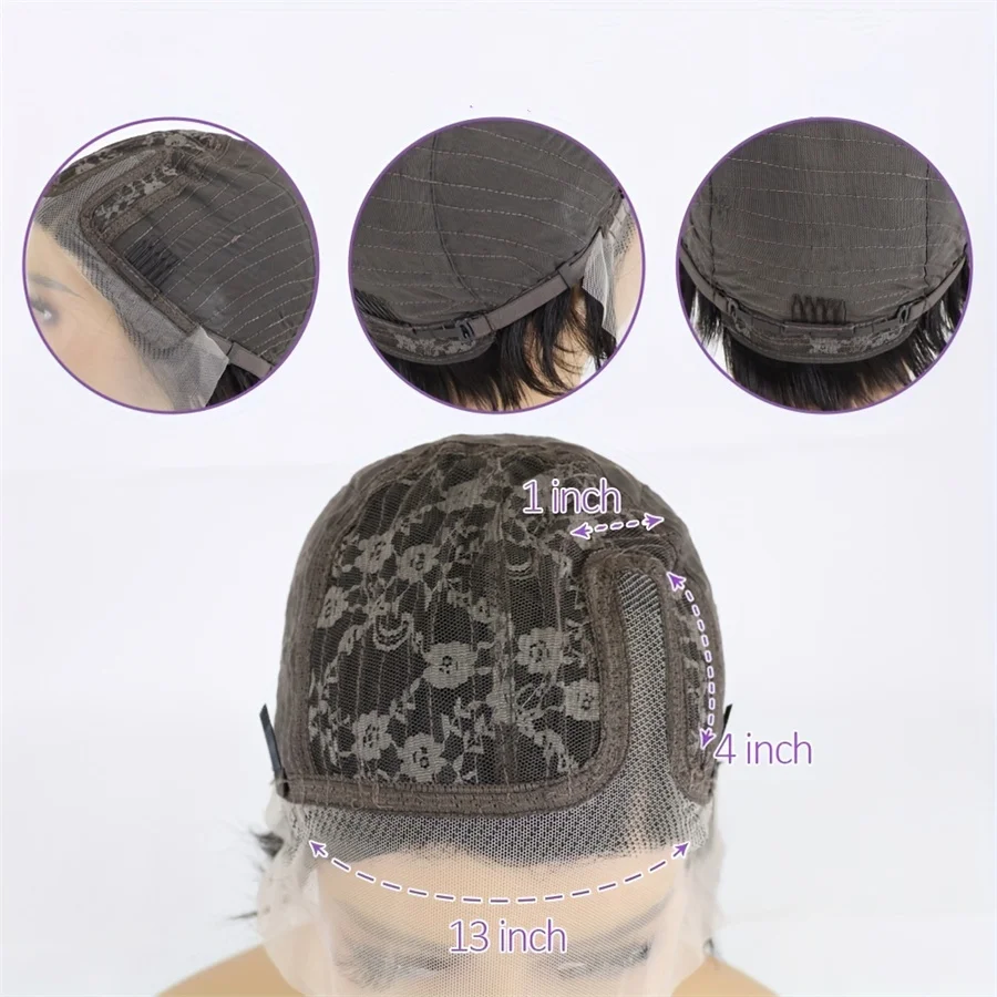 150% densiity 6inch natural black color pixie cut human hair wigs for women short curly 13x1 T part transparent lace - Image 5