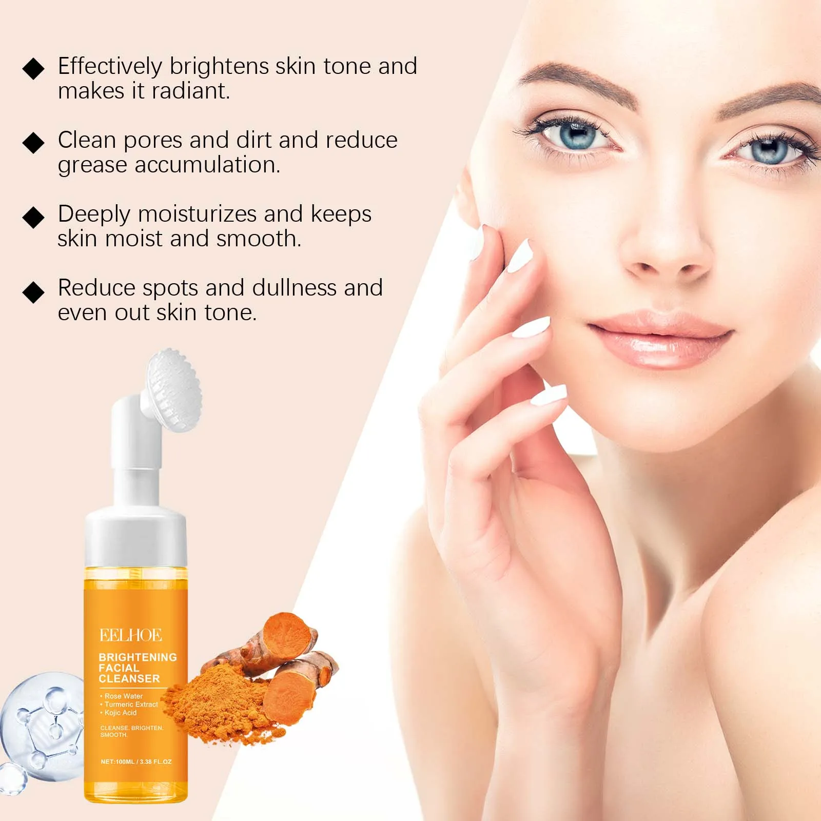 Turmeric Cleansing Milk Foam Facial Cleanser Cleanses Dirt And Grease Brightens Skin Hydrating And Moisturizes Face Care Product - Image 6