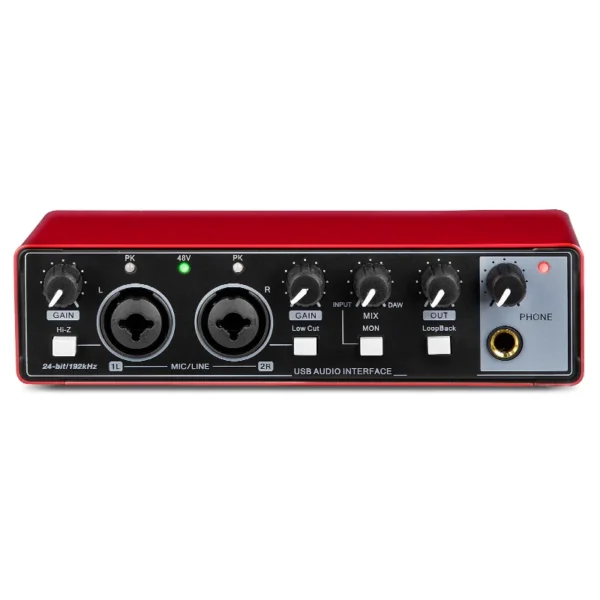 MD22 Recording Sound Card 48V Phantom Power 24-bit/192 KHZ USB Audio Interface with Loopback Monitor for Guitar Recording - Image 8