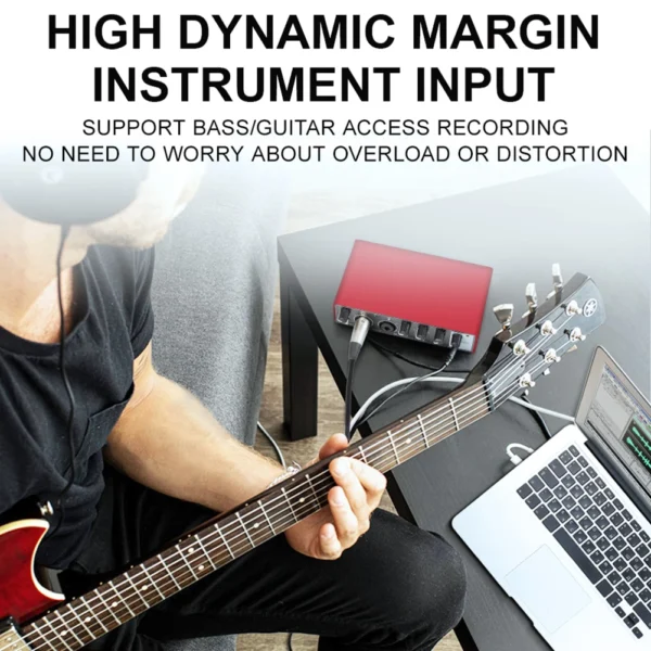 MD22 Recording Sound Card 48V Phantom Power 24-bit/192 KHZ USB Audio Interface with Loopback Monitor for Guitar Recording - Image 6