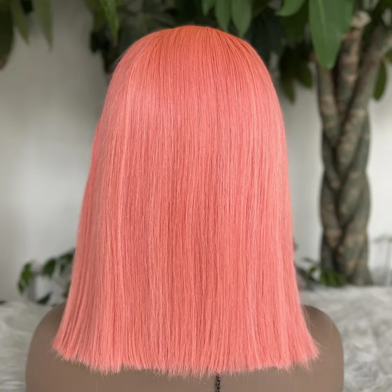 13x4 Short Bob Wig HD Transparent Lace Light Pink Wig Preplucked Lace Frontal Wigs Brazilian Virgin Human Hair 14 Inch 10 Inch - Image 5
