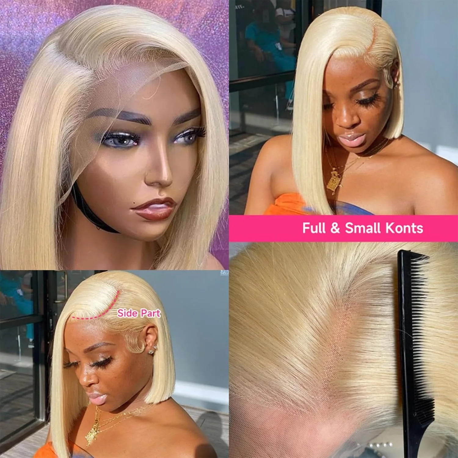 Blonde Bob Wig Human Hair 180% Density 613 Lace Front Wig Human Hair Bob 13x4 HD Transparent Blonde Lace Frontal Wigs Human Hair - Image 3