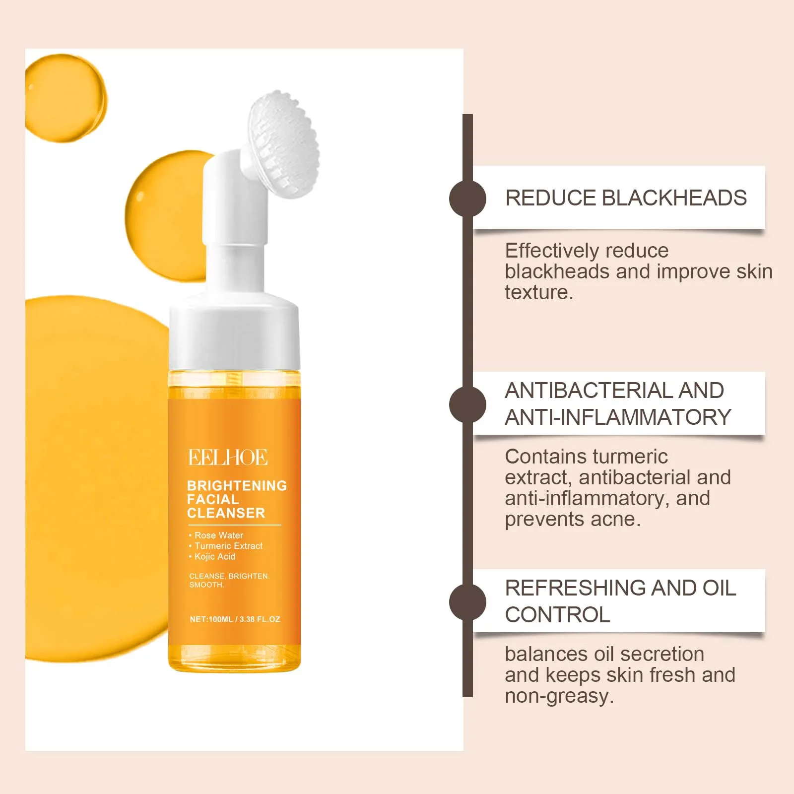 Turmeric Cleansing Milk Foam Facial Cleanser Cleanses Dirt And Grease Brightens Skin Hydrating And Moisturizes Face Care Product - Image 4