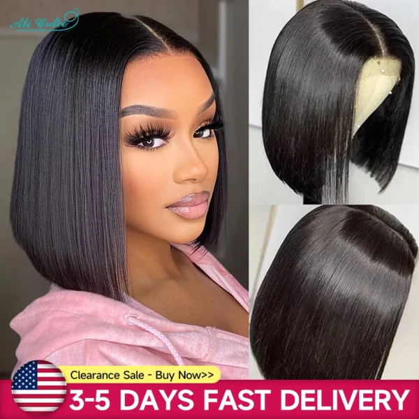 Ali Grace Straight Hair Bob Wigs 4x4 13x4 Lace Front Human Hair Wigs Brazilian Straight Hair Pre-Plucked Blunt Bob Wig Clearance
