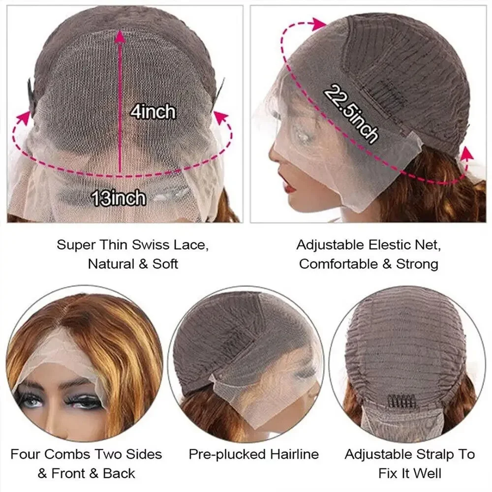 250Density 13x4 Curly Deep Wave Short Bob HD Lace Frongtal Wigs 16 Inch Highlight Ombre Lace Front Wig 13x6 Human Hair Brazilian - Image 6