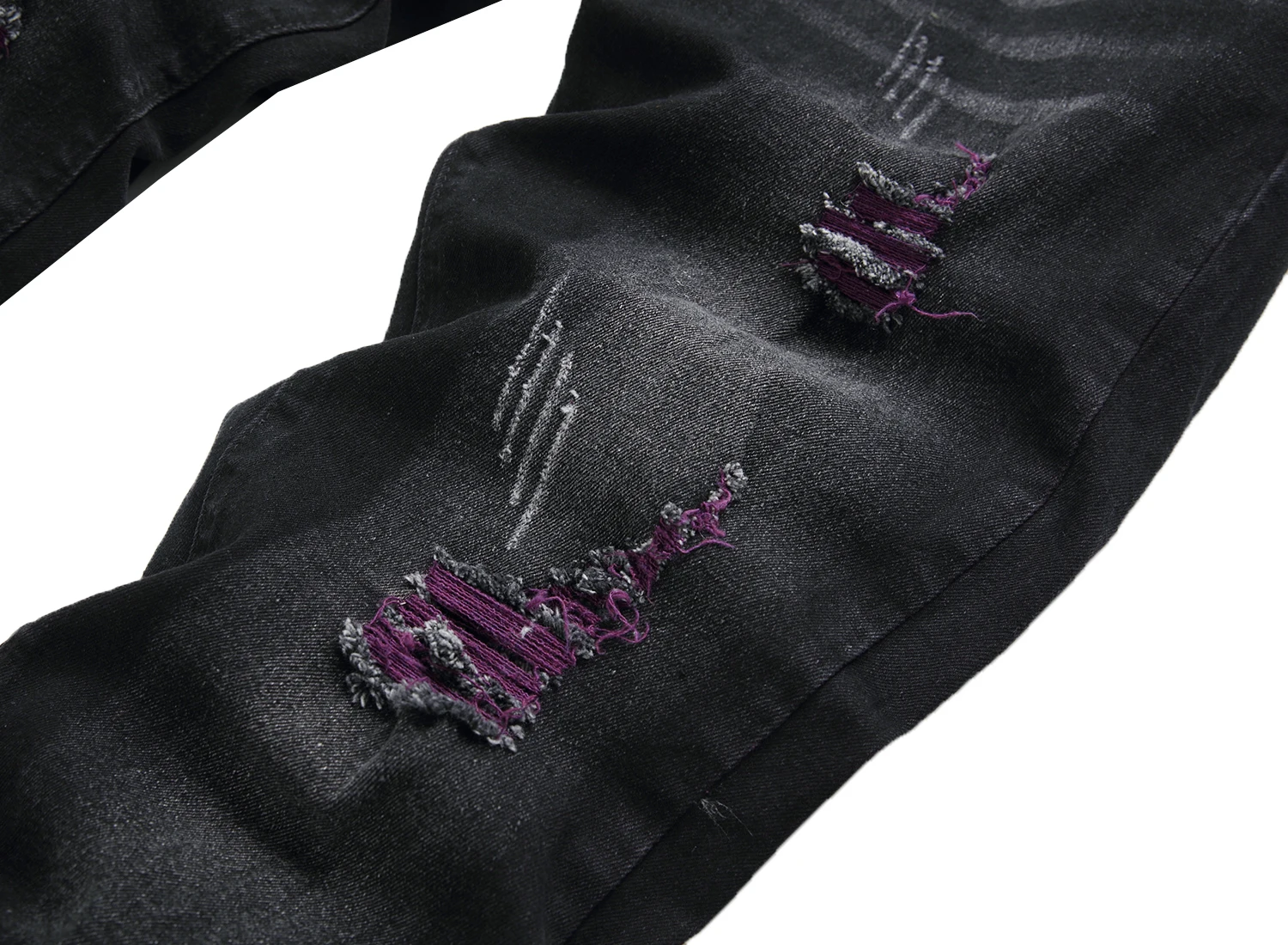 Men's Black Fashion Ripped Jeans, Classic Purple Ripped Slim Fit Jeans 517 - Image 3