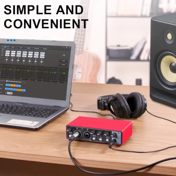 MD22 Recording Sound Card 48V Phantom Power 24-bit/192 KHZ USB Audio Interface with Loopback Monitor for Guitar Recording - Image 4