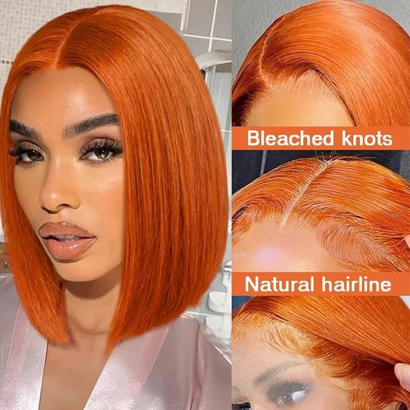 GluelessGinger Short Bob Human Hair Wigs 12 Inch #350 Orange Straight 13x4 Lace Frontal Wig for Women Brazilian Hair Colored Wig - Image 9