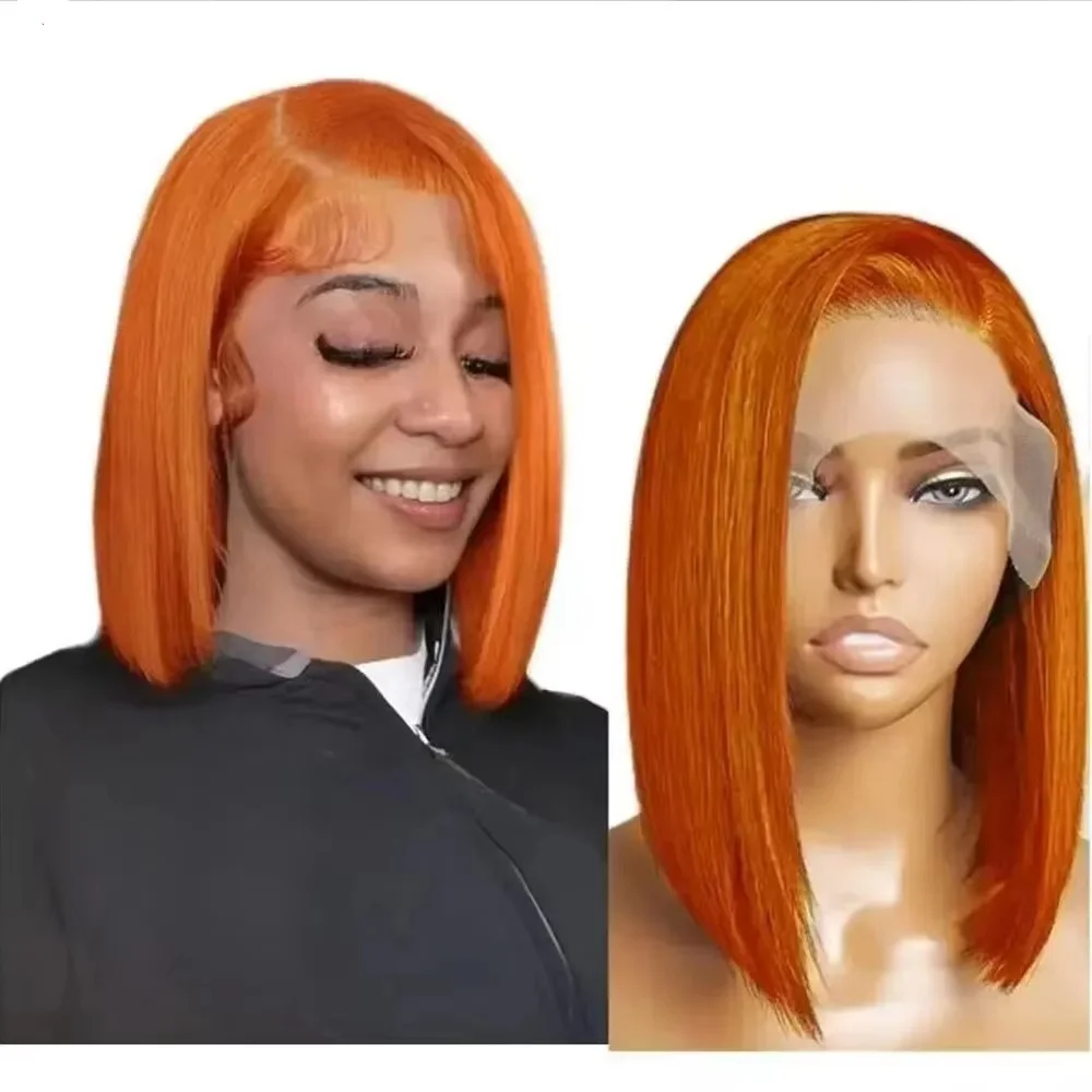 GluelessGinger Short Bob Human Hair Wigs 12 Inch #350 Orange Straight 13x4 Lace Frontal Wig for Women Brazilian Hair Colored Wig - Image 2