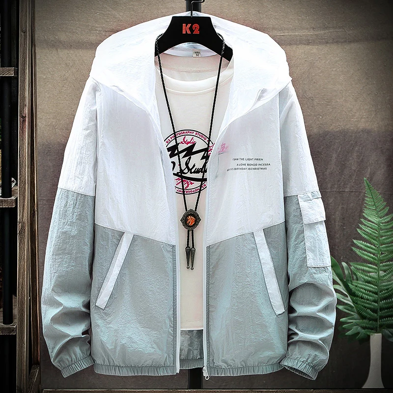 Summer Men's Sun Protection Shirt Thin Quick Drying Hood Windproof Jacket Breathable Letter Print Casual and Versatile Cardigan - Image 4