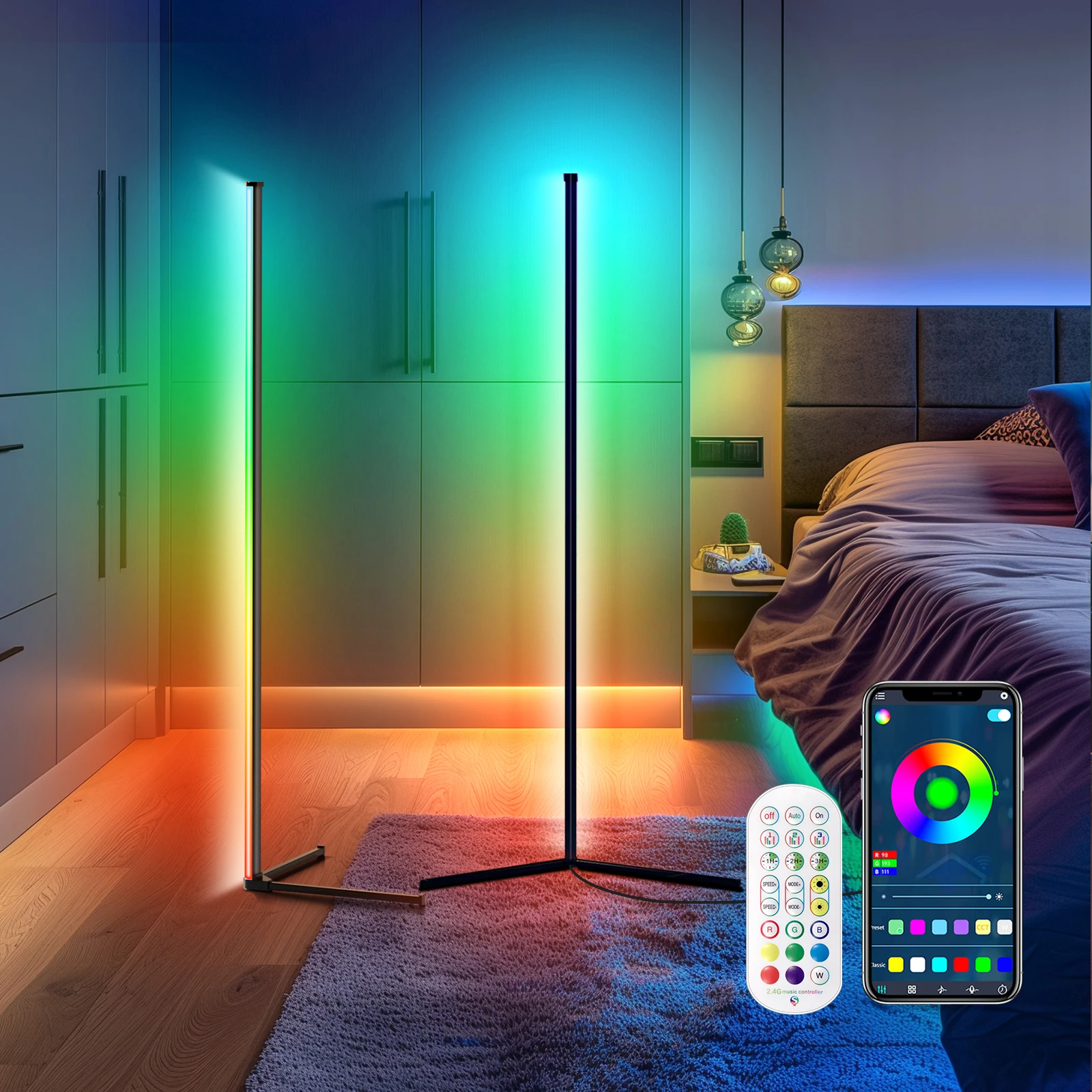 LED 1/2 Pack Corner Floor Lights -16Million DIY Color Changing, RGB Smart Lights 56 Inch With Remote Control And APP Control - Image 5