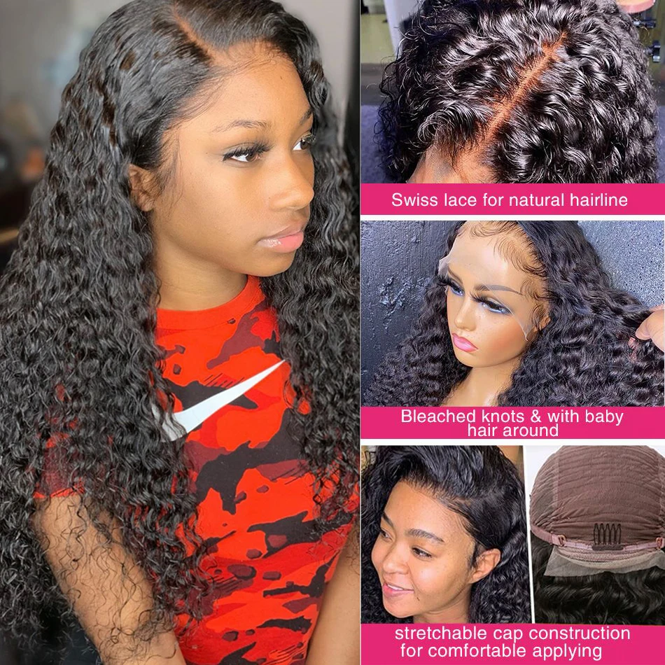 13x4 HD Lace Frontal Wig Deep Wave Frontal Wig 100% Brazilian Curly Human Hair Wigs 4x4 Transparent Lace Front Wig Pre Plucked - Image 3